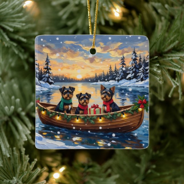 Affenpinscher Dog Christmas Boat Holiday Ceramic Ornament (Tree)