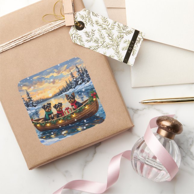 Affenpinscher Dog Christmas Boat Holiday Square Sticker (Gifting)