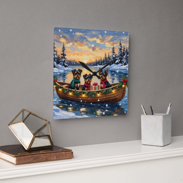 Affenpinscher Dog Christmas Boat Holiday Square Wall Clock (Office)