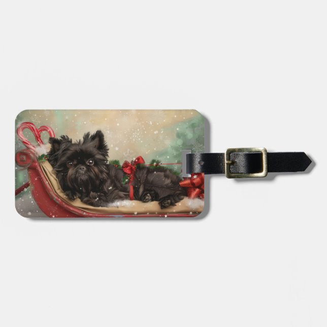 Affenpinscher Dog Christmas Festive Luggage Tag (Front Horizontal)