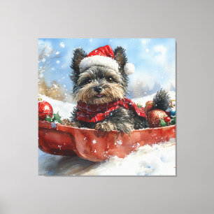 Affenpinscher Dog in Sledge Let it Snow Christmas Canvas Print