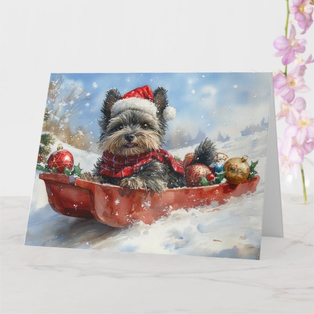 Affenpinscher Dog in Sledge Let it Snow Christmas Card (Orchid)