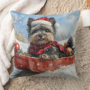 Affenpinscher Dog in Sledge Let it Snow Christmas Cushion