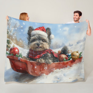 Affenpinscher Dog in Sledge Let it Snow Christmas Fleece Blanket
