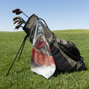 Affenpinscher Dog in Sledge Let it Snow Christmas Golf Towel