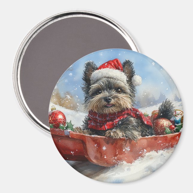 Affenpinscher Dog in Sledge Let it Snow Christmas Magnet (Front/Back)