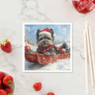 Affenpinscher Dog in Sledge Let it Snow Christmas Napkin