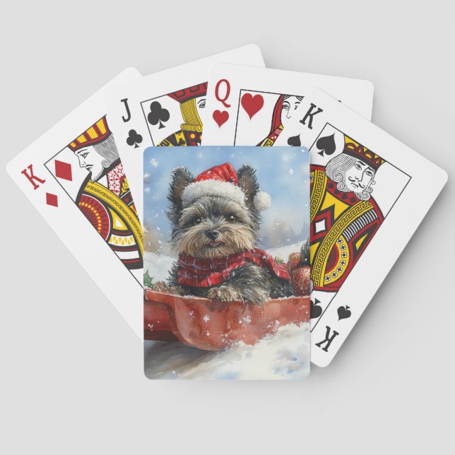 Affenpinscher Dog in Sledge Let it Snow Christmas Playing Cards (Back)