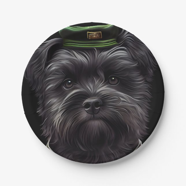 Affenpinscher dog in St. Patrick's Day Dress Paper Plate (Front)