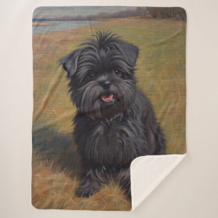 Affenpinscher Dog Oil Painting Portrait Sherpa Blanket