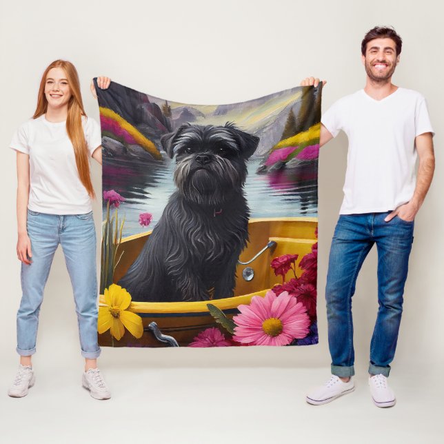 Affenpinscher Dog on a Paddle: A Scenic Adventure Fleece Blanket (In Situ)