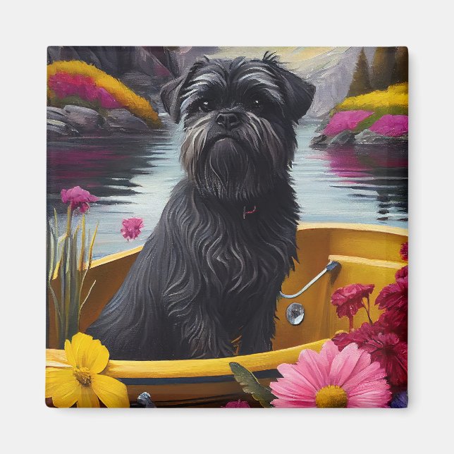  Affenpinscher Dog on a Paddle: A Scenic Adventure Magnet (Front)