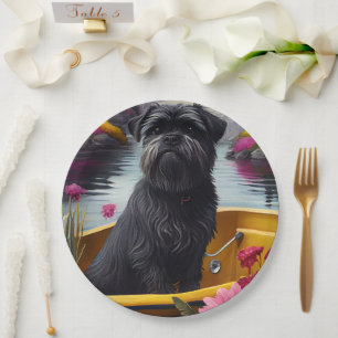 Affenpinscher Dog on a Paddle: A Scenic Adventure Paper Plate