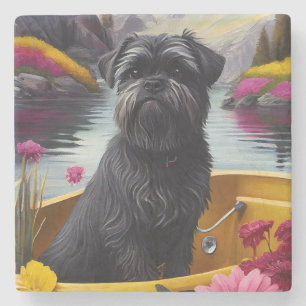Affenpinscher Dog on a Paddle: A Scenic Adventure Stone Coaster
