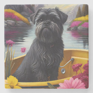 Affenpinscher Dog on a Paddle: A Scenic Adventure Stone Coaster