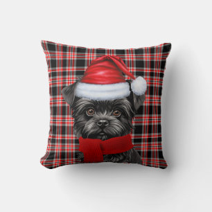 Affenpinscher Dog Red Plaid Christmas Holiday Cushion