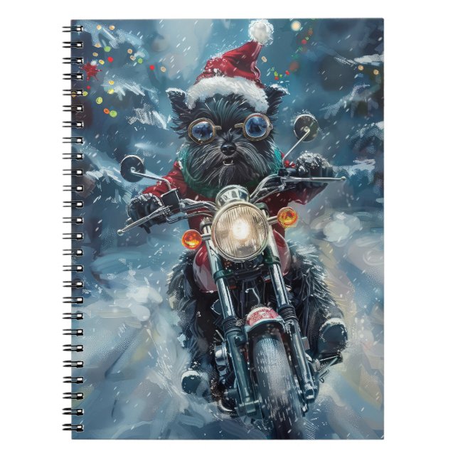 Affenpinscher Dog Riding Motorcycle Christmas Notebook (Front)