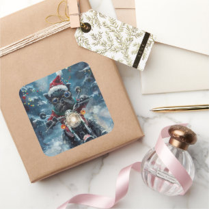 Affenpinscher Dog Riding Motorcycle Christmas Square Sticker