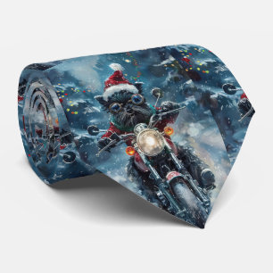 Affenpinscher Dog Riding Motorcycle Christmas Tie