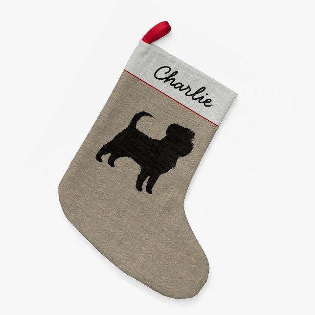 Affenpinscher Dog Silhouette Personalised Holiday Small Christmas Stocking (Front (Hanging))