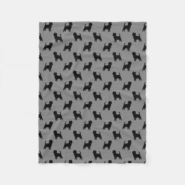 Affenpinscher Dog Silhouettes Pattern Grey Fleece Blanket (Front)