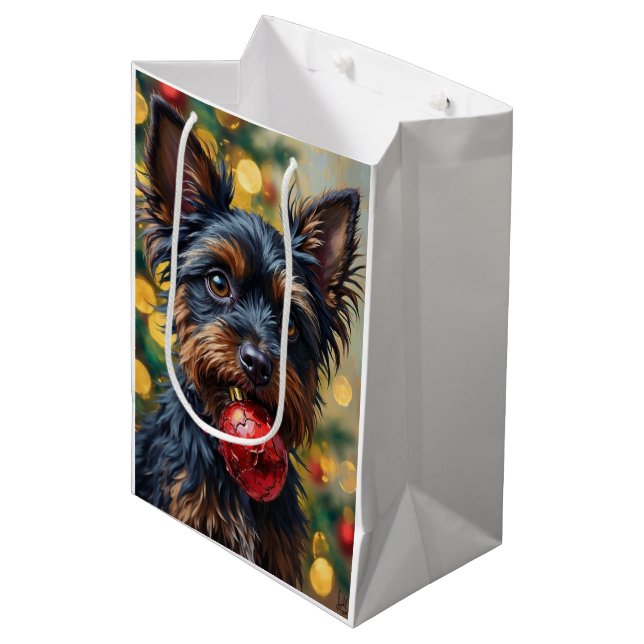 Affenpinscher Dog with Christmas Ornament Medium Gift Bag (Front Angled)