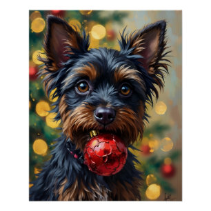 Affenpinscher Dog with Christmas Ornament Poster