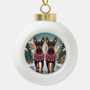 Affenpinscher Dogs Christmas Snow Holiday Ceramic Ball Christmas Ornament