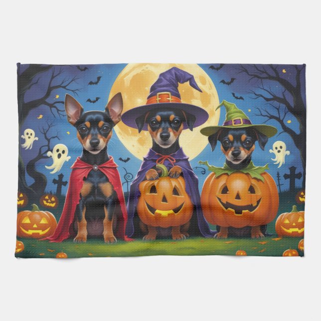 Affenpinscher Dogs Pumpkin Halloween Funny Tea Towel (Horizontal)