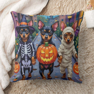 Affenpinscher Dogs Trick-or-Treating in Halloween Cushion