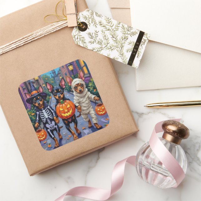 Affenpinscher Dogs Trick-or-Treating in Halloween  Square Sticker (Gifting)