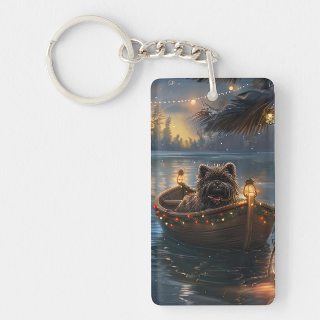 Affenpinscher Festive Christmas Voyage Key Ring (Front)