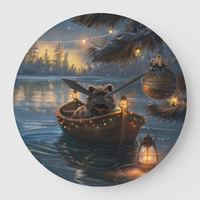 Affenpinscher Festive Christmas Voyage Large Clock (Front)