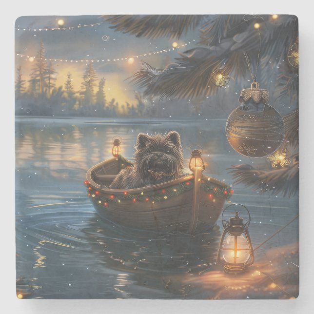Affenpinscher Festive Christmas Voyage Stone Coaster (Front)