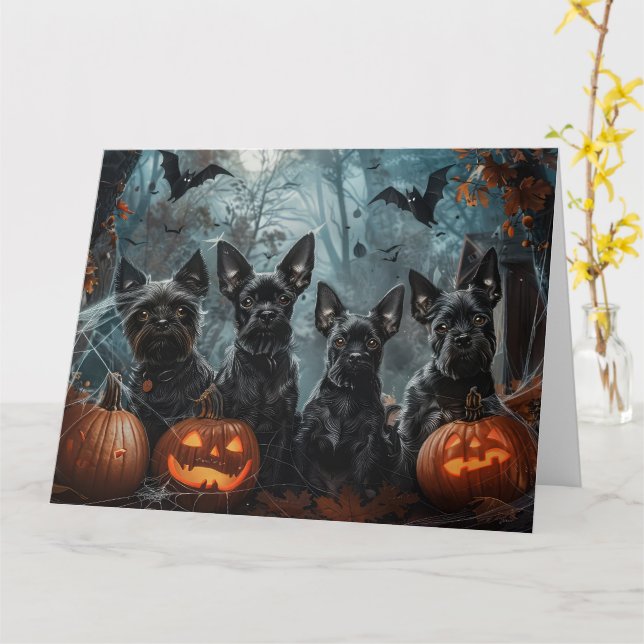 Affenpinscher Halloween Night Doggy Delight Card (Yellow Flower)