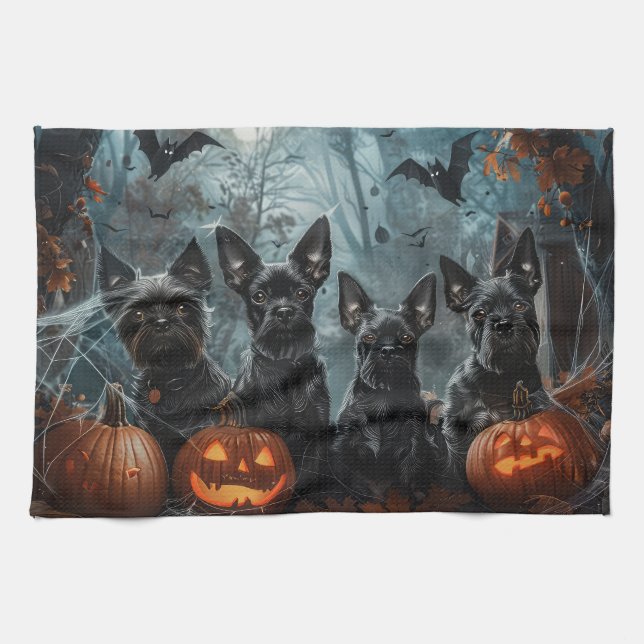 Affenpinscher Halloween Night Doggy Delight Tea Towel (Horizontal)