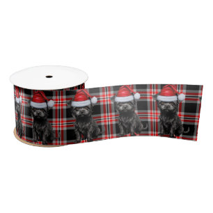 Affenpinscher Holiday Plaid Funny Dog Christmas Satin Ribbon