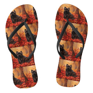 Affenpinscher in Autumn Leaves Fall Inspired Jandals