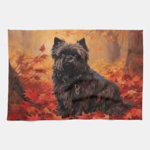 Affenpinscher in Autumn Leaves Fall Inspired Tea Towel