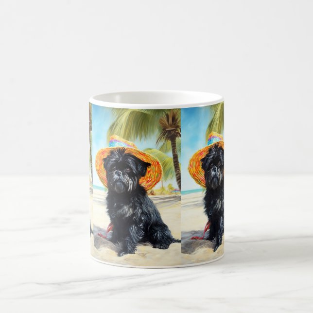 Affenpinscher on Beach, summer gift for dog lovers Coffee Mug (Center)