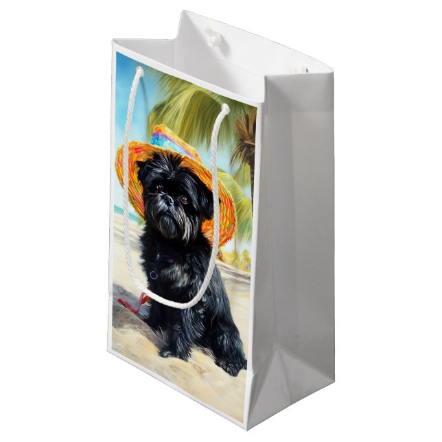 Affenpinscher on Beach, summer gift for dog lovers Small Gift Bag (Front Angled)