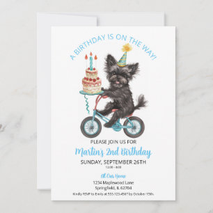 Affenpinscher on Bike with Cake 2nd Birthday Party Invitation