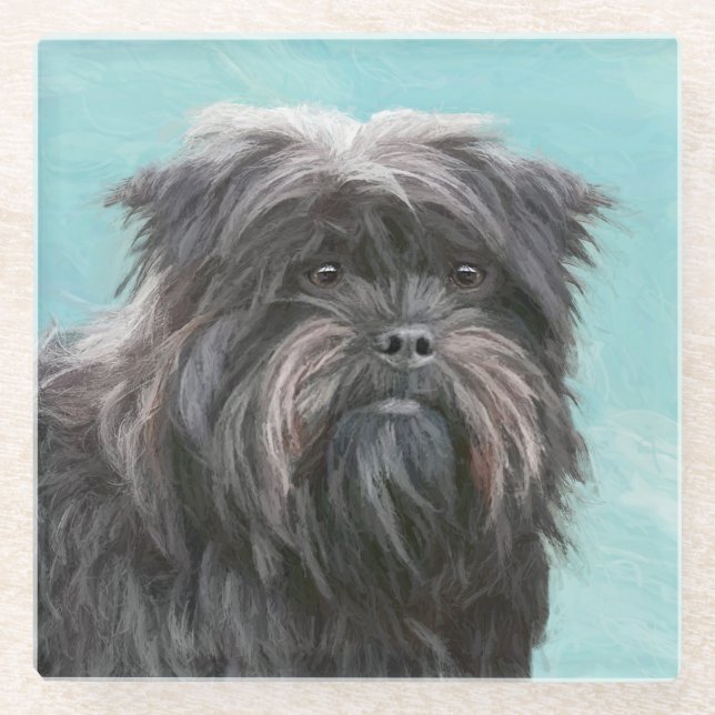 Affenpinscher Painting - Cute Original Dog Art Glass Coaster (Front)