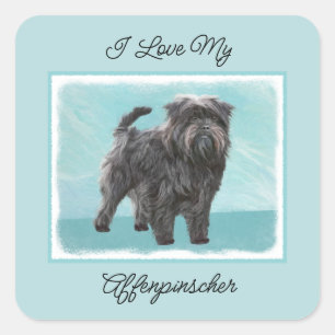 Affenpinscher Painting - Cute Original Dog Art Square Sticker