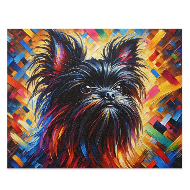 Affenpinscher Puzzle: Black Monkey Terrier Jigsaw Puzzle (Whimsical Belge Affenpinscher Acrylic Style Art Print)