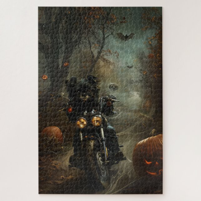 Affenpinscher Riding Motorcycle Halloween Scary  Jigsaw Puzzle (Vertical)