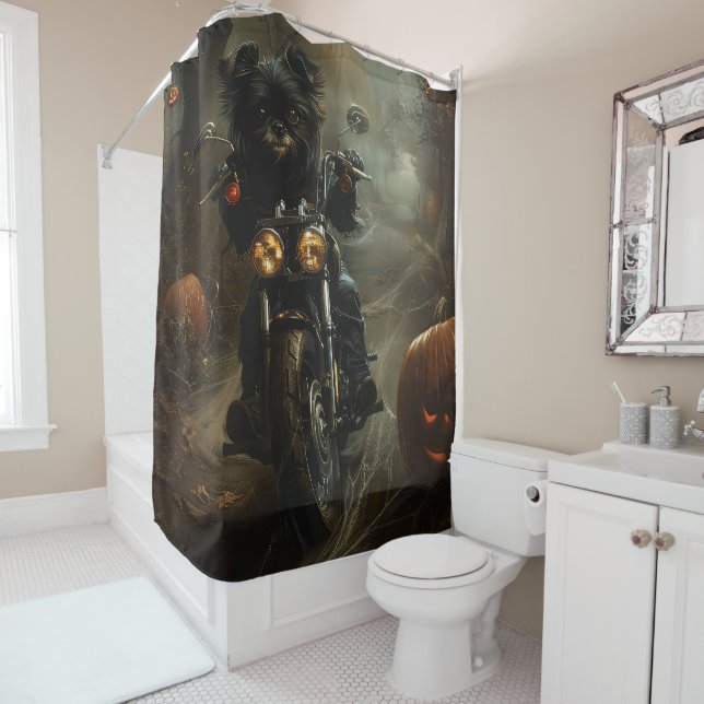 Affenpinscher Riding Motorcycle Halloween Scary  Shower Curtain (In Situ)