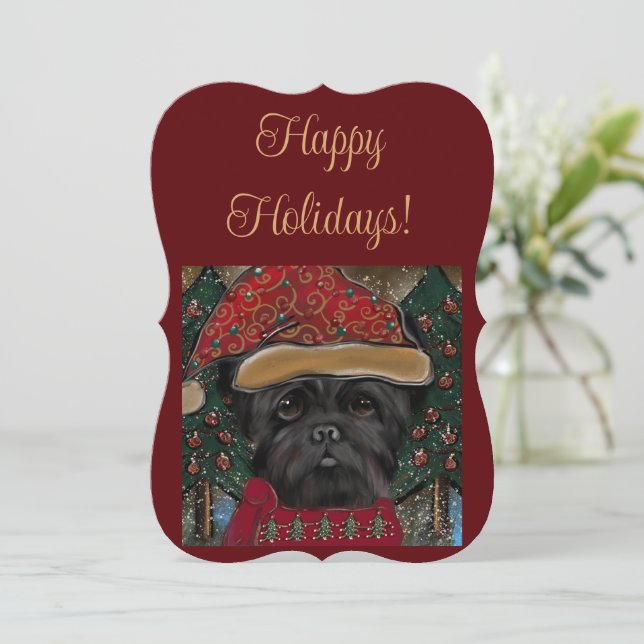 Affenpinscher Santa Card (Standing Front)
