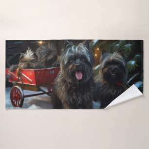 Affenpinscher Snowy Sleigh Ride Christmas Decor Bath Towel Set