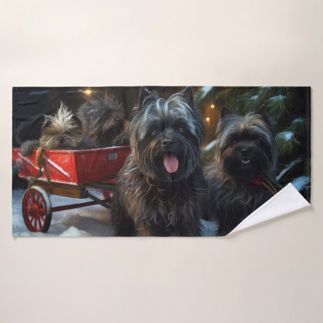 Affenpinscher Snowy Sleigh Ride Christmas Decor Bath Towel Set (Bath Towel)